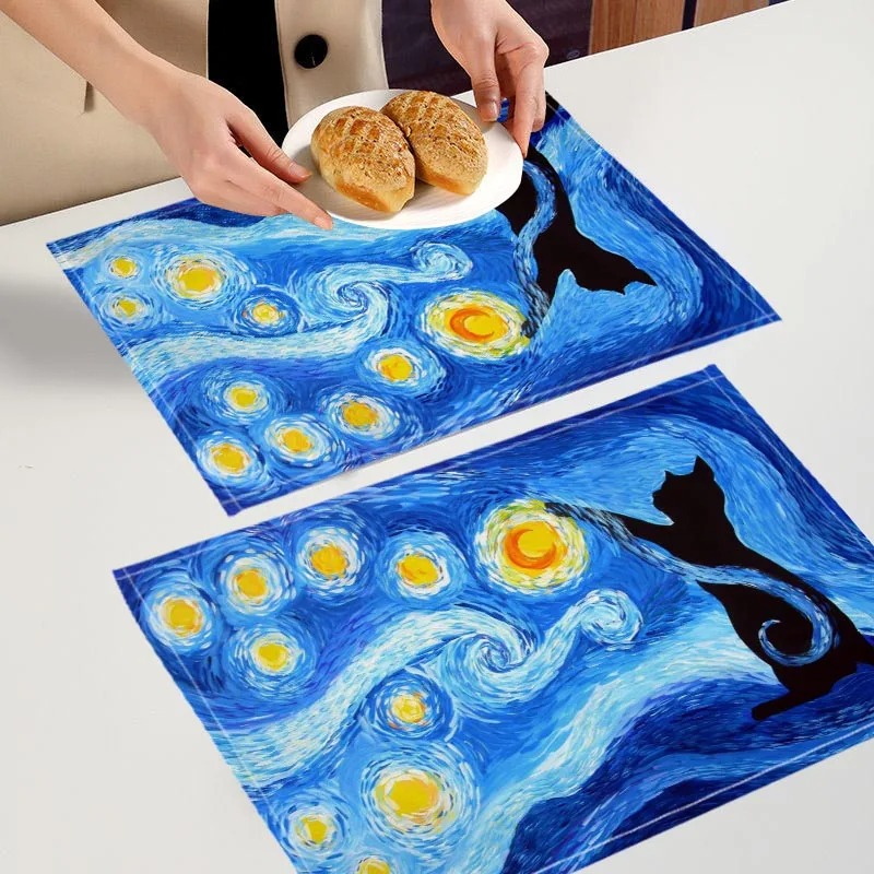 Commercial Kitchen Table - Van Gogh Art Style Placemat, Bowl