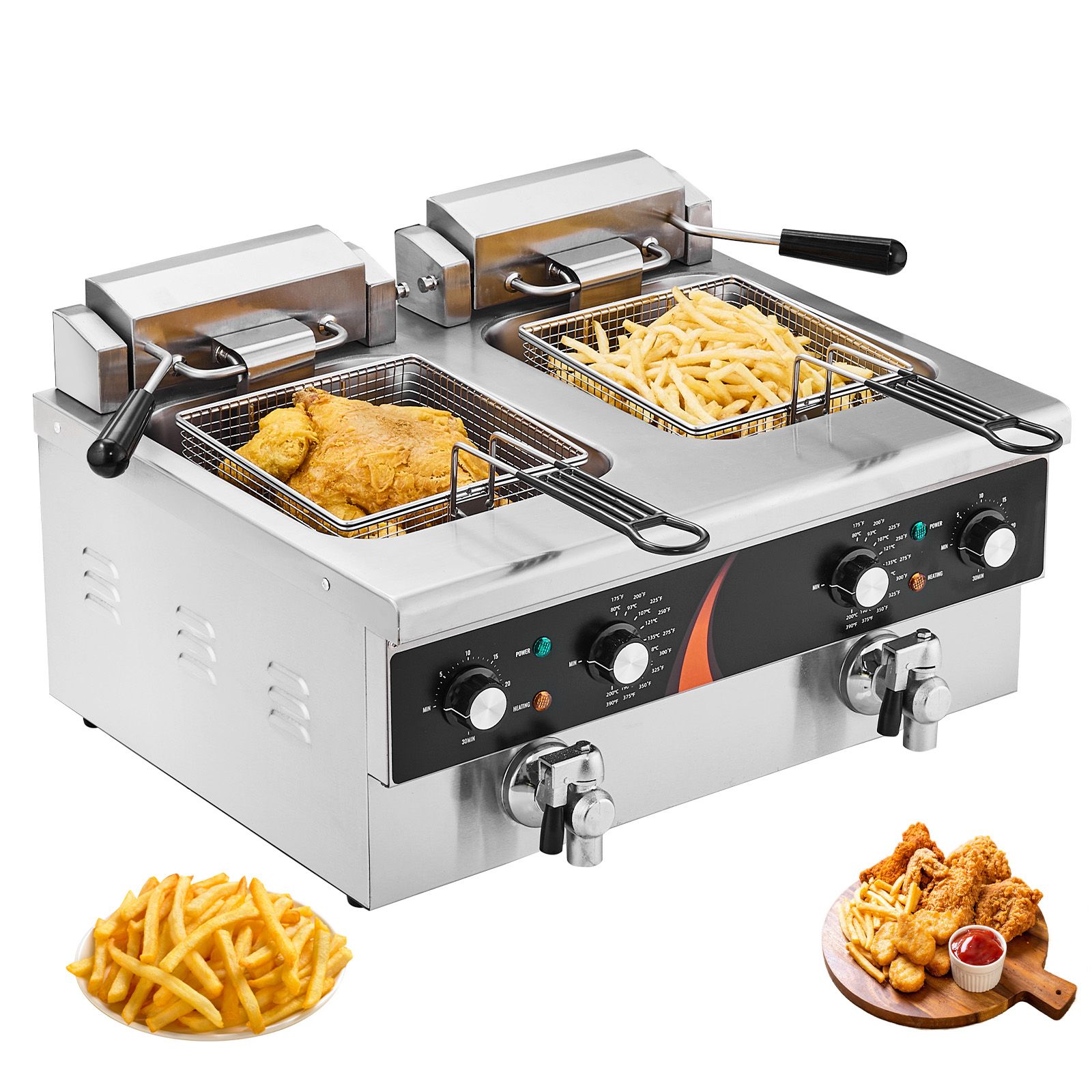 Commercial Kitchen Use - Commercial Deep Fryer 3500W, Dual Tank