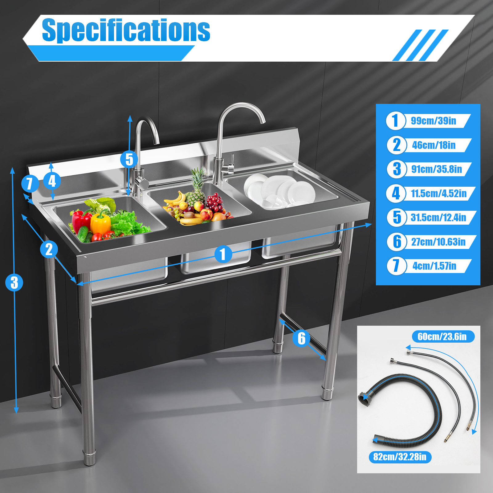 304 Stainless Steel 3 Basin Ki - đánh giá và giá Commercial Kitchen Taps