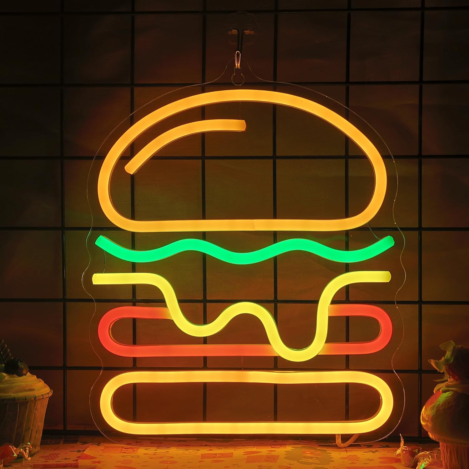 Burger Neon Sign with Layered  - đánh giá và giá Commercial Kitchen Walls