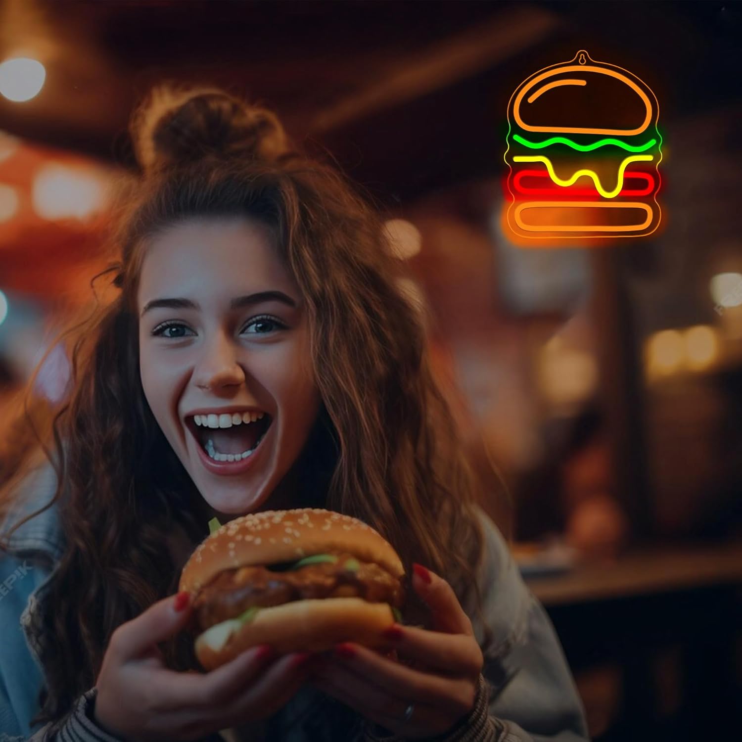 Burger Neon Sign with Layered  - đánh giá và giá Commercial Kitchen Walls