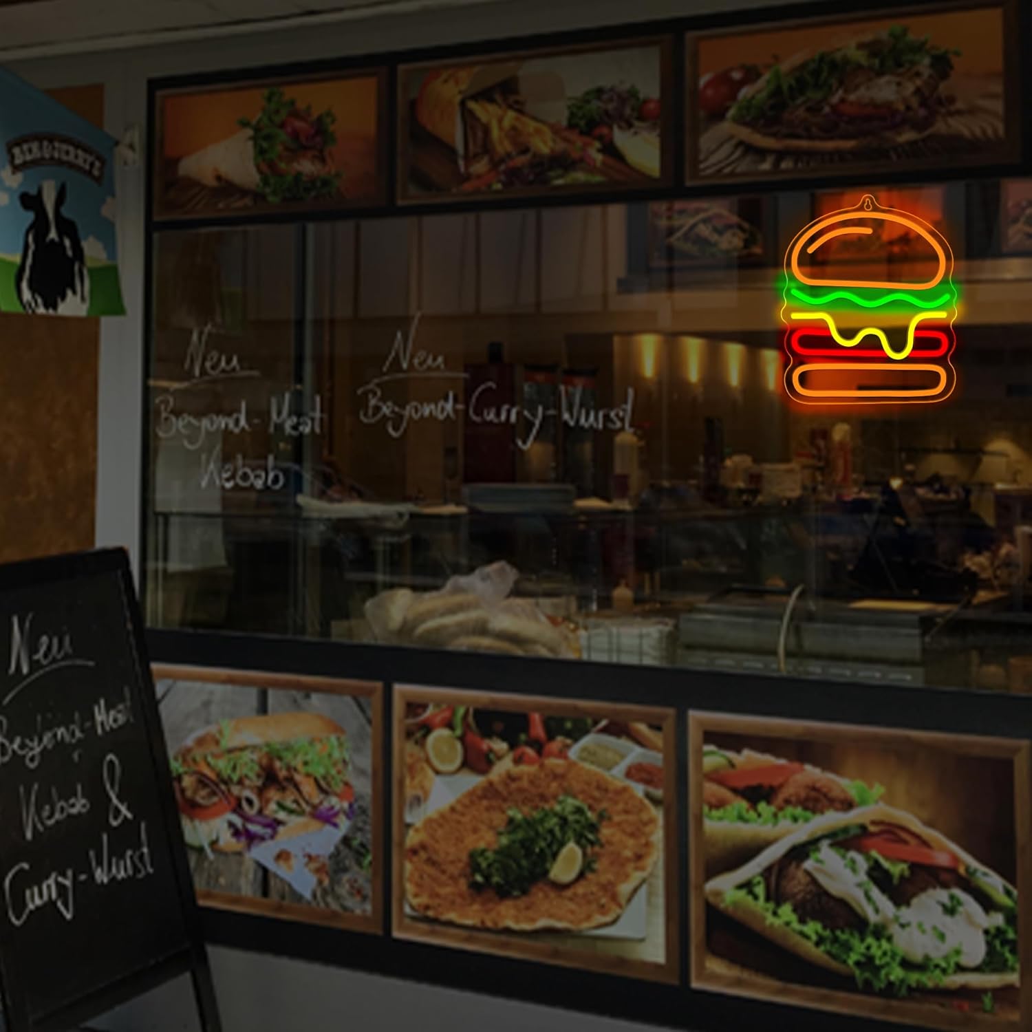 Burger Neon Sign with Layered  - đánh giá và giá Commercial Kitchen Walls