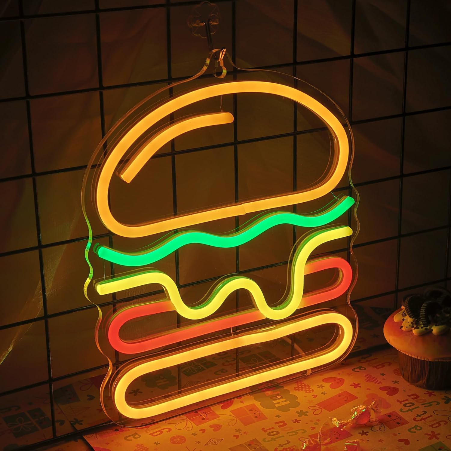 Burger Neon Sign with Layered  - đánh giá và giá Commercial Kitchen Walls